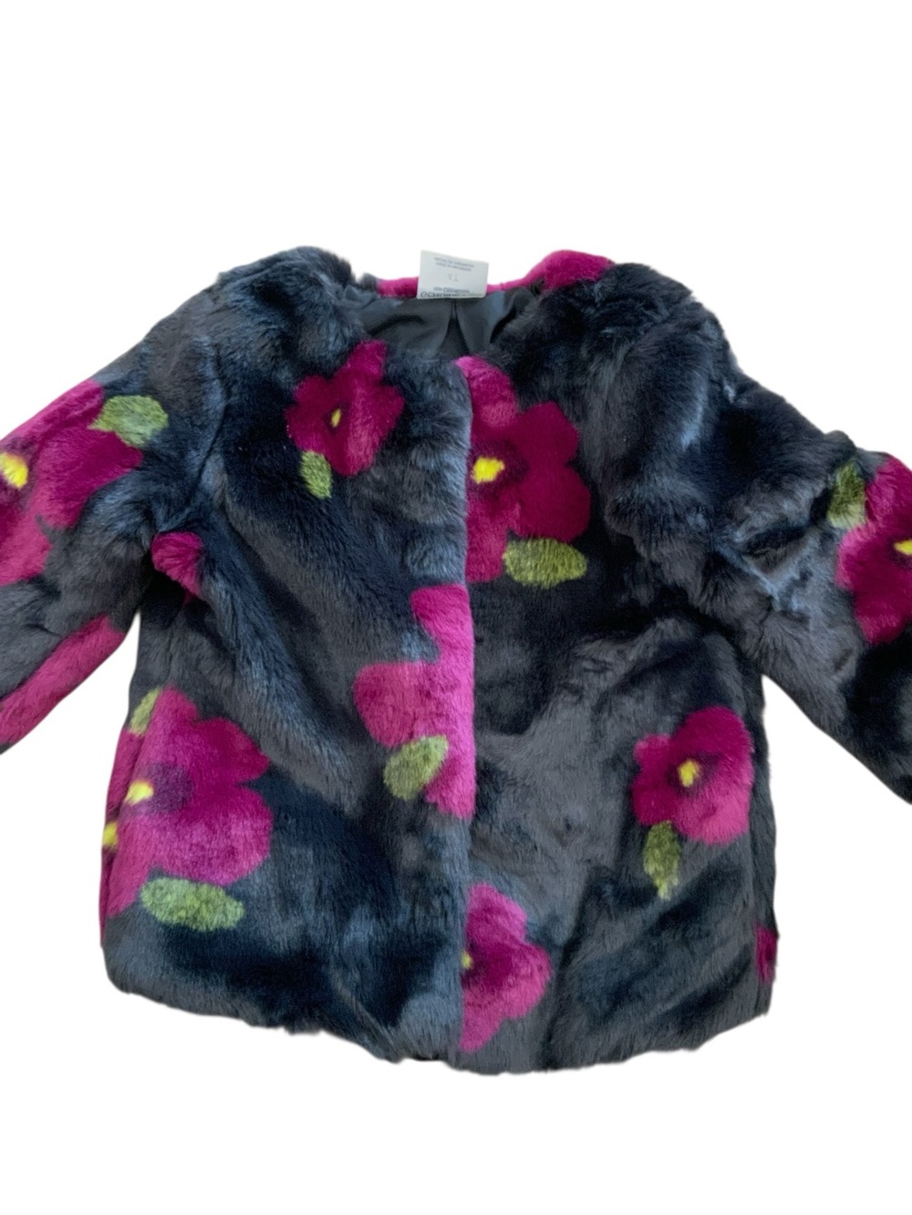OshKosh B'gosh Navy Faux Fur Jacket with Magenta Floral Print
